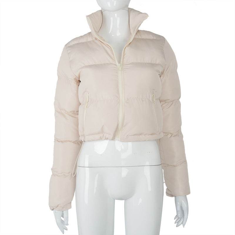 Fashion Short Coat Winter Warm Long-sleeved Stand Collar Zipper Bread Cotton Coat With Drawstring Design Women's Jacket - GOLD store