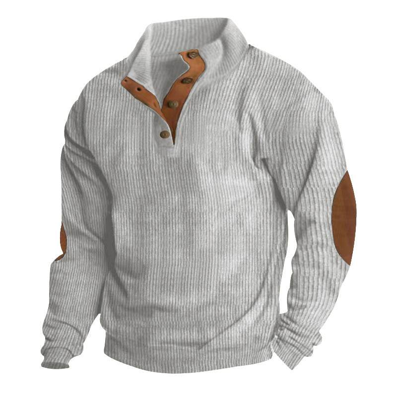 Casual Stand-collar Long Sleeve Pullover Sweatshirt For Men Fashion Solid Color Striped Design Loose Tops - GOLD store