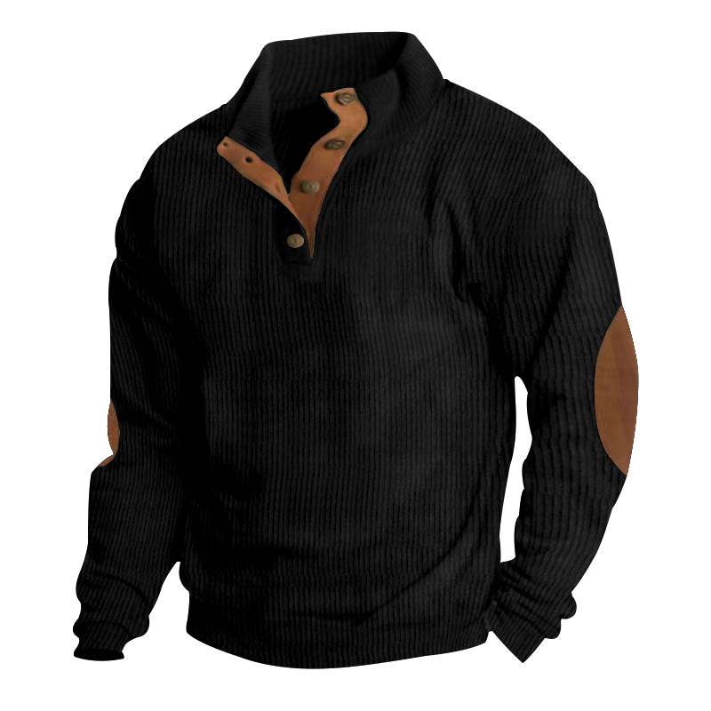Casual Stand-collar Long Sleeve Pullover Sweatshirt For Men Fashion Solid Color Striped Design Loose Tops - GOLD store