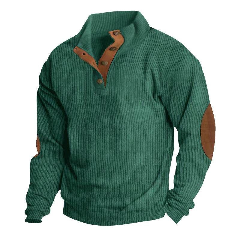 Casual Stand-collar Long Sleeve Pullover Sweatshirt For Men Fashion Solid Color Striped Design Loose Tops - GOLD store