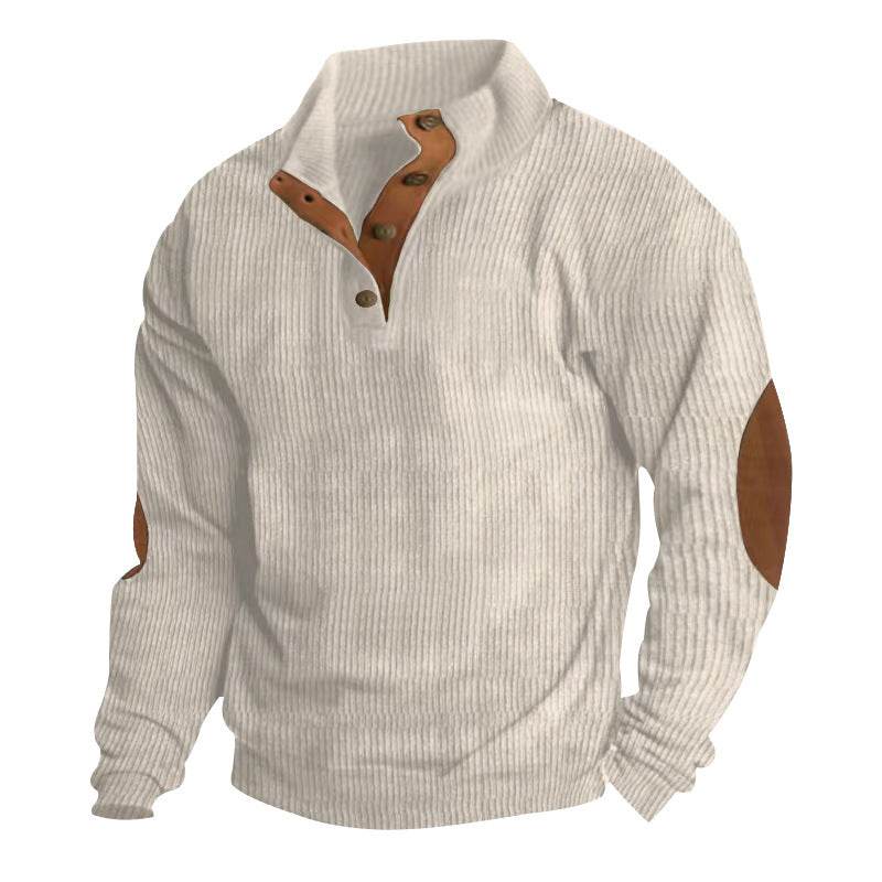Casual Stand-collar Long Sleeve Pullover Sweatshirt For Men Fashion Solid Color Striped Design Loose Tops - GOLD store