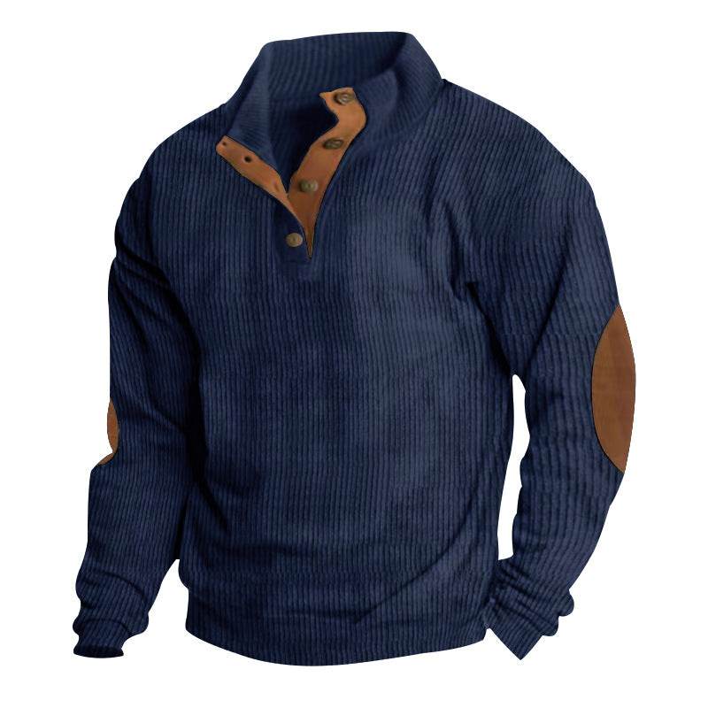 Casual Stand-collar Long Sleeve Pullover Sweatshirt For Men Fashion Solid Color Striped Design Loose Tops - GOLD store