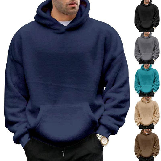 Double-sided Velvet Hooded Sweater Men's Plush Sweatshirt With Pockets - GOLD store