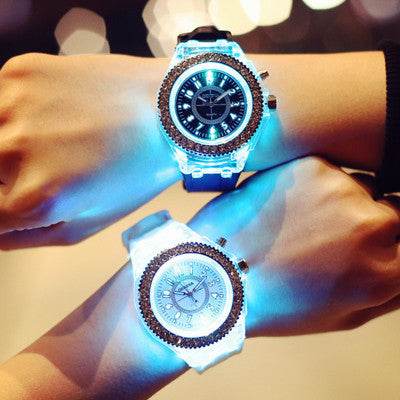 LED Luminous Watches Geneva Women Quartz Watch Women Ladies Silicone Bracelet Watches - GOLD store