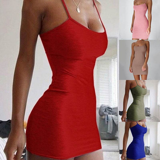 Pure Color Simple Hanging Neck Tight-fitting Hip Skirt - GOLD store