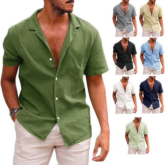Men's Tops Casual Button Down Shirt Short Sleeve Beach Shirt Summer Mens Clothing - GOLD store