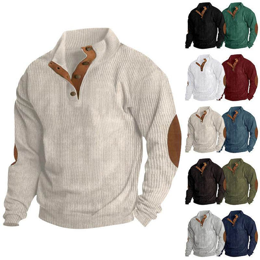 Casual Stand-collar Long Sleeve Pullover Sweatshirt For Men Fashion Solid Color Striped Design Loose Tops - GOLD store