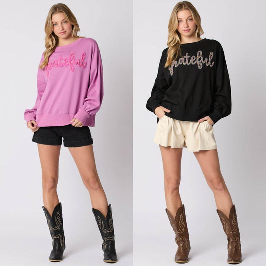 Women's Thanksgiving Alphabet Embroidery Sweater Loose Casual Top - GOLD store