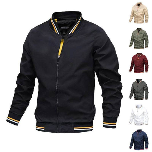 Men's Striped Zip-up Jacket With Pockets Fashion Casual Outerwear Sports Baseball Clothing Spring And Fall - GOLD store